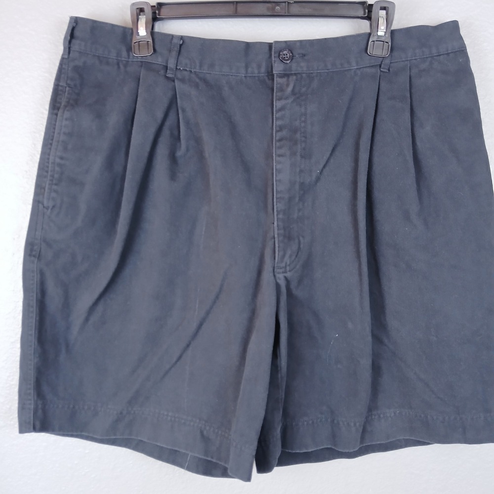 Antigua Mens Pleated Chino Shorts Black Cotton Relaxed Fit Size 35 Golf Casual